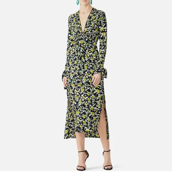 PROENZA SCHOULER Women's Wildflower-Print Georgette Midi Dress Size 4 in Black - Picture 2 of 15